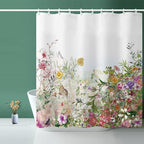 Shower Curtain, Fabric Colored Flowers Waterproof Shower Curtain - 72" W x 72" L with 12 Hooks