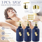 32PCS Bathroom Accessories Set Bathroom Set,Navy Blue Shower Curtain Set,Bath Towel Set,Hand Towel,Toilet Brush,Trash Can & 3PCS Soap Dispenser