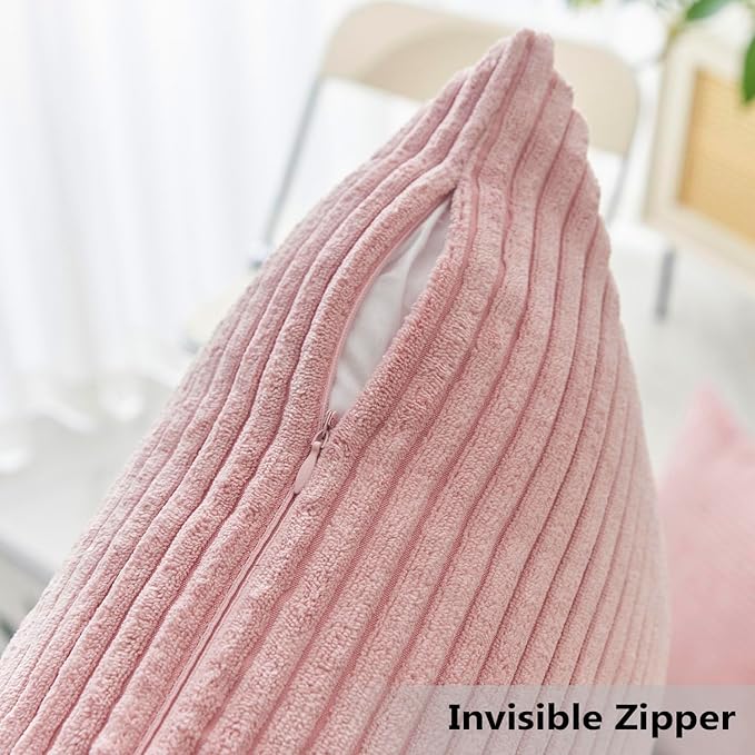 Home Brilliant Pillow Covers 16x16 Couch Pillow Covers Decor Striped Velvet Couch Cushion Covers 2 Pieces Throw Pillow Covers for Bed, 40x40cm, 16 x 16 Inch, Baby Pink