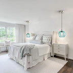 Light Blue Glass Pendant Lights Kitchen Island Lighting Globe Pendant Light Fixtures Modern Pendant Lighting for Bedroom Living Dining Room Light Fixture (7.87 in, 3 Pack)