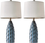 Ceramic Table Lamps Set of 2, 23.75" Modern Farmhouse Bedside Lamp - Blue Nightstand Lamps for Bedroom, Boho Living Room End Tables, Small Office Desk Lamp Decor