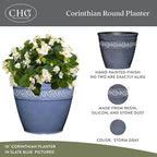 Classic Home and Garden Corinthian Resin Planter Pot - Outdoor & Indoor Plant Pot - Round Planter for Plants & Flowers (16” Storm Gray, Pack of 1)