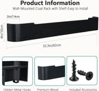Coat Rack Wall Mount with Hidden Hooks Entryway Hanging Shelf Modern Wood Coat Hanger for Bedroom Kitchen Hallway Bathroom (Black,32.7 Inch Long)