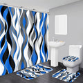 Modern Striped Shower Curtain Set with Waterproof Fabric, 70.8x70.8 Inches, Includes 12 PCS Hooks - Blue, Black, White, Grey Design, Home Bathroom Decor with Rugs and Toilet Lid Cover.