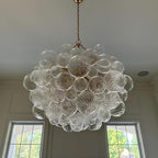 Mid Century Bubble Ball Chandeliers Dia 36 Inch Decorative Lights Swirled Ribbed Glass Clear Blown Glass Globe Chandelier Large Pendant Light Fixture for Bedroom Dining Room Over Table