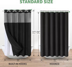 Black No Hook Shower Curtain with Snap-in Fabric Liner Set,Slub Textured Fabric Shower Curtains for Bathroom,Hotel Style Modern Shower Curtain,Water Repellent & Washable,71x77(75)