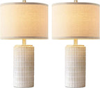 23'' Set of 2 Modern Ceramic Table Lamps for Living Room Bedroom, Nightstand Farmhouse Beige White Desk Lamp for Bedside End Table Entryway, 2 LED Bulbs Included