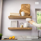 BAOBAB WORKSHOP Natural Wood Floating Shelves for Wall 24 inch - Floating Wall Shelves for Kitchen Bedroom - Wooden Bathroom Shelves - Oak Floating Shelf - 24 x 6.7 Inch, Set of 2