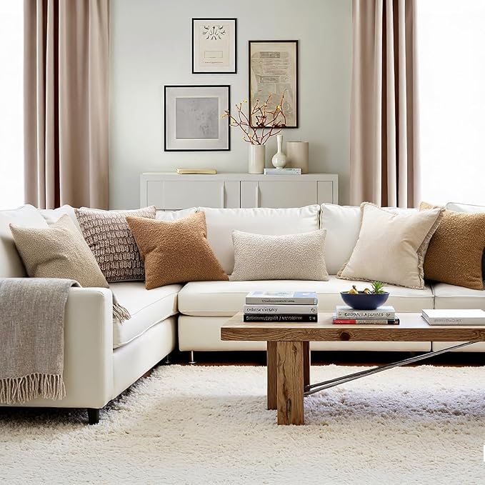 MIULEE 24x24 Decorative Euro Sham Throw Pillows for Bed Set of 2 Textured Boucle Neutral Winter Throw Pillow Covers Brown Accent Solid Couch Pillowcases Sofa Livingroom Home Decor