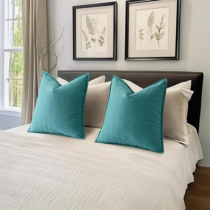 MIULEE Pack of 2 Teal Decorative Pillow Covers 22x22 Inch Soft Chenille Luxurious Couch Throw Pillows Farmhouse Cushion Covers Euro Shams with Elegant Design for Sofa Bedroom Living Room Home Decor