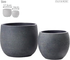 Olly & Rose Barcelona Ceramic Plant Pot Set 2 - Black Flower Pots 7" and 5.5" - Indoor & Outdoor Planters (Black)