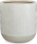 14.2" H x 13" D Ribbed Radius Fiberstone Round Planter with Drainage Hole, Weather Resistant for Indoor and Outdoor Use, Included 2 Extra Coco Mats (Frost Grey, 11.5" Pot Opening)