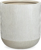 14.2" H x 13" D Ribbed Radius Fiberstone Round Planter with Drainage Hole, Weather Resistant for Indoor and Outdoor Use, Included 2 Extra Coco Mats (Frost Grey, 11.5" Pot Opening)