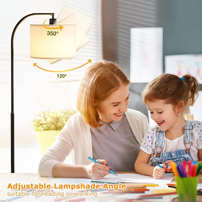 Arc Floor Lamp with Remote and Stepless Dimmable Bulb, Colors Temperature & Brightness Adjustable, Floor Lamps for Living Room（Deep Beige Shade & Black Pole）