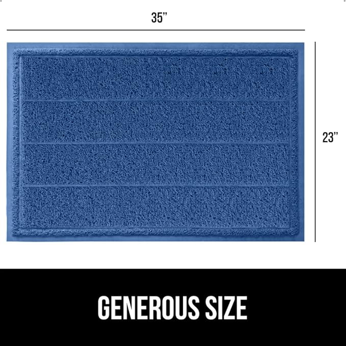 GORILLA GRIP Dirt Grabber Mesh Doormat, Low-Profile, Stain and Fade Resistant Heavy Duty Quick Dry Striped Doormats, Mats for Indoor or Outdoor Entry, Shoe Scraper, Garage Entrance Mat 35x23, Blue