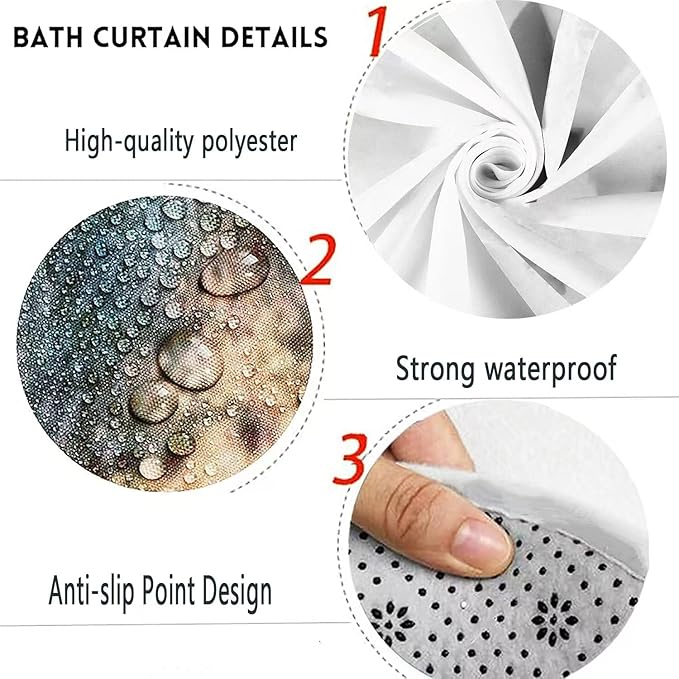 Elegant Floral Shower Curtain Sets with 12 Hooks, Bath Mat, Toilet Lid Cover, U Shaped Rugs, Watercolor Plant Green Leaves Waterproof, Washable Fabric,70.8 x 70.8 inches.