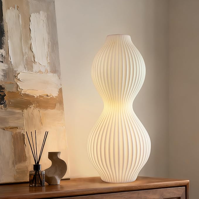 RONDURE 15.8" Modern Ceramic Table Lamp, Modern Bedside Lamps for Bedroom, Living Room and Nightstand, White Translucent Ceramic Shade, Warm Ambient Lighting, Home Decor