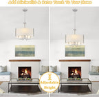 5-Light Drum Chandelier for Dining Room 18" Farmhouse Pendant Light with Linen Lampshade – Brushed Nickel Chandelier for Kitchen Island, Living Room, Bedroom, Entryway & Foyer