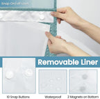 Teal Stall No Hook Shower Curtain with Snap in Liner,230GSM Waffle Weave Shower Curtains for Bathroom,54W x 80H