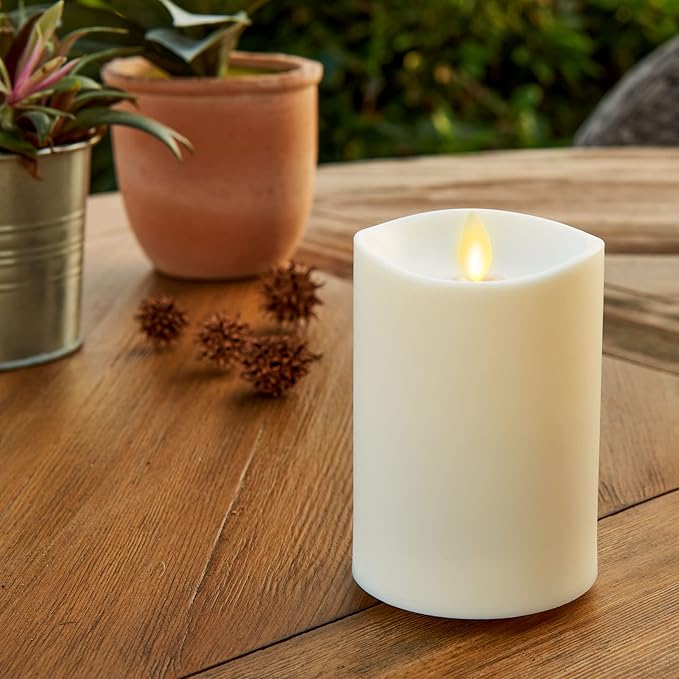 Luminara Realistic Artificial Moving Flame Outdoor Pillar Candle - Moving Flame LED Battery Operated Lights for Outside Christmas, Thanksgiving - Remote Ready - Remote Sold Separately - 3.25" x 5"