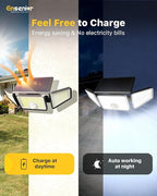 Ensenior Motion Sensor Outdoor Lights, 220 LED IP65 Waterproof Solar Security Light with Remote Control, 3 Heads Solar Flood Light Outdoor with 4 Modes, 270° Wide Angle Motion Light for Outside -4Pack