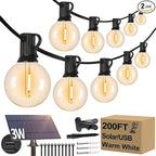 200FT（100FT*2） G40 Solar String Lights, Globe Outdoor String Lights with 72 E12 Waterproof LED Bulbs, 2700K Shatterproof Patio Lights, Solar Powered Hanging Lights