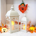 TRIROCKS Set of 2 Decorative Vintage Candle Lanterns 14.5"&20" H Farmhouse Outdoor Hanging Lanterns with Tempered Glass for Porch, Balcony, Patio, Home, Centerpieces, Indoor, Outdoor(White)