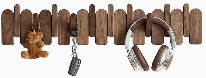 Wall Mounted Piano Key Hanger | Flip Style Hook | Entrance Wall Art Hook, Made of Oak Wood (3 Times Painted, 4 Times Polished) (Arc Beech, 12Hooks)