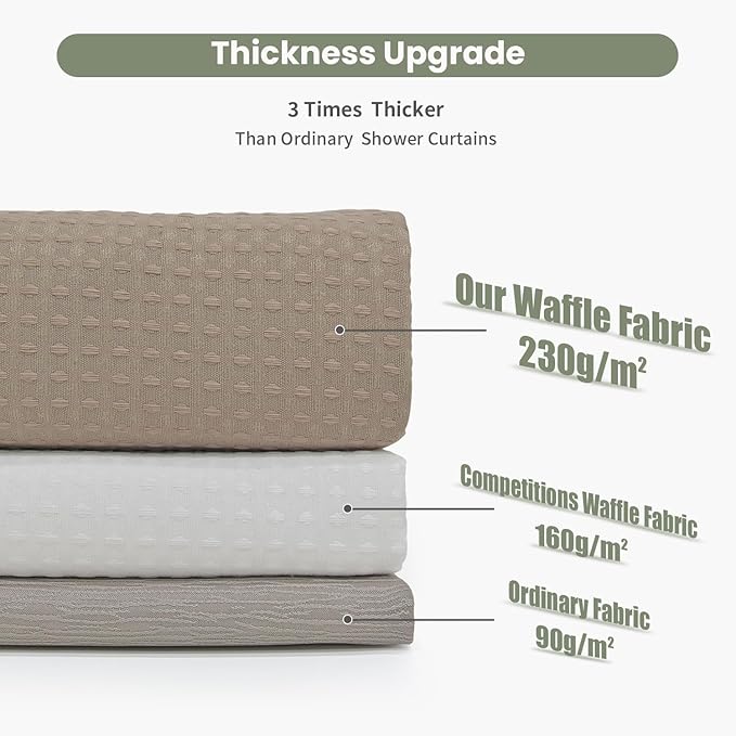 Inhousolu Fabric Shower Curtain Waffle Weave, 230 GSM Heavy Duty, Weighted Hem, 8 Metal Hooks, Water Repellent, Machine Washable, Hotel Spa Luxury Bath Curtain Set, 36 x 72 Inch, Beige