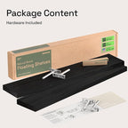 BAOBAB WORKSHOP Wood Floating Shelves for Wall 36 Inches Long - Heavy Duty Wall Shelf for Bedroom, Solid Wooden Bathroom Shelves Large 36 Inch Kitchen Farmhouse - Black Shelf, 36W × 6.7D, Set of 2