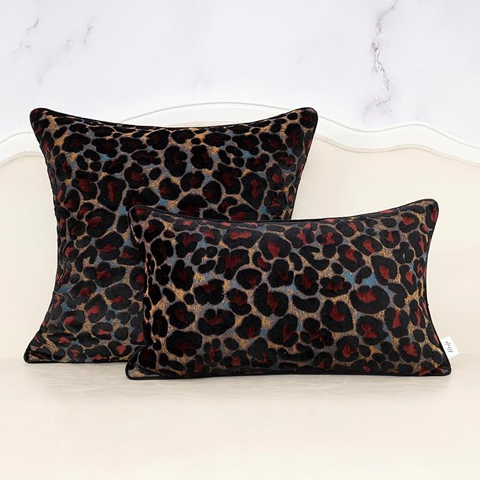 Alerfa Black Floral Throw Pillow Cover 20 x 20 Inch Cut Velvet Sqaure Luxury Decorative Pillow Cover for Couch Living Room Bedroom