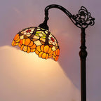 Tiffany Floor Lamp Stained Glass Orange Flower Style Arched Reading Light Gooseneck Adjustable Corner Standing Lamp 12X16X66 Inch for Bedroom Living Room Home Office
