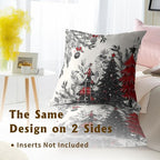 Christmas Tree Throw Pillow Covers 18x18 Set of 2, Buffalo Plaid Xmas Trees Bells Winter Holiday Decorative Pillow Cases Cotton Cushion Cover for Bed Sofa Couch Chair Home Car