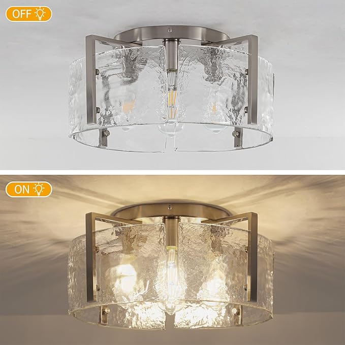 18.5'' Modern Brushed Nickel Semi Flush Mount Ceiling Light, Hallway Light Fixtures, 4-Light Glass Ceiling Lights for Entryway Kitchen Dining Room Foyer Bedroom Living Room Lighting Fixtures,UL-Listed