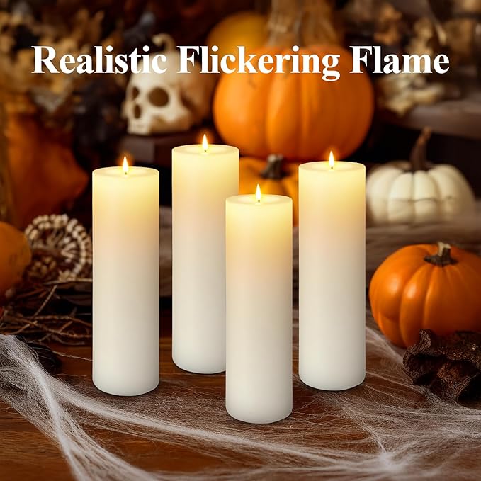 14" x 4" Large Outdoor Candles, Waterproof Flickering LED Flameless Candles with Timer, Battery Operated Candles with Remote Control Realistic Fake Pillar for Patio Porch Lanterns, White 2 Pack