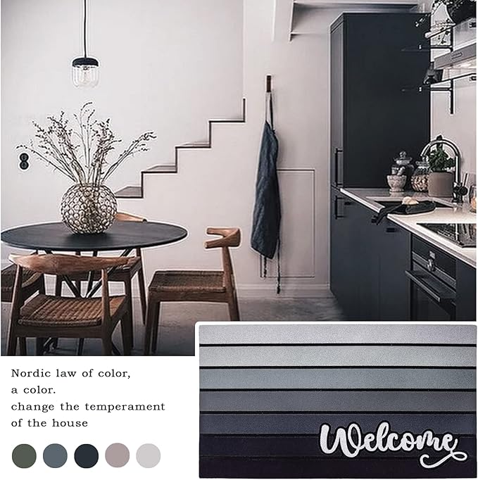 Bulijojo Grey Entrance Door Mat Large 17 x 30 Inch Entry Way Doormat Front Door Rug Outdoor Heavy Duty Welcome Mat, Non Slip Rubber Back Low Profile