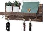 Key Holder Wall Mount, Entryway Mail Organizer with Shelf, Decorative Key Hanger with 7 Hooks Holds Leashes and Glasses, Includes Mounting Hardware (13.8” x 5.3” x 3.2”)
