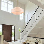 Modern 26" Large Drum Chandelier 6-Lights Vintage Modern Chandelier Light Fixture with Linen Shade Retro Farmhouse Drum Chandeliers for Dining Room, Kitchen Island, Living Room, Bedroom