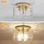 15'' Modern Gold Semi Flush Mount Ceiling Light, 3-Light Glass Drum Light Fixtures, Ceiling Lights for Hallway Entryway Foyer Bedroom Kitchen Dining Room Laundry Room Lighting Fixture, UL-Listed