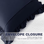 KKJIAF Ruffle Pillow Cases 24x24 Inches, Navy Blue Square Ruffled Pillow Covers Set of 2, Microfiber Wrinkle Resistant Pillow Shams with Envelope Closure for Sofa Bed Living Room