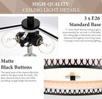 17" Semi Flush Mount Ceiling Light Fixture, Modern 3-Light E26 Double Drum Ceiling Lighting with Matte Black Iron Mesh Cage for Living Room Bedroom Hallway Entryway, Black