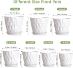 7/6.5/6/5.5/5/4.5/4 inch Plant Pots for Indoor Outdoor Plants, 7 Pack Thick Flower Pots with Drainage Holes and Saucers, Modern Wave Texture Plastic Planters Nursery Pots, Speckled White