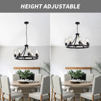 8-Light Black Dining Room Light Fixtures Farmhouse Wagon Wheel Chandelier Kitchen Island Pendant Lights Modern Industrial Rustic Adjustable Height Metal E26