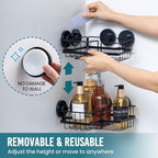 TAILI 2 Pack Corner-adaptive Suction Cup Shower Caddy, Stainless Steel Rustproof Corner Shower Shelves, Large Capacity, Removable Suction Cup Bathroom Organizer, Drill-Free Wall Mounted Baskets, Black