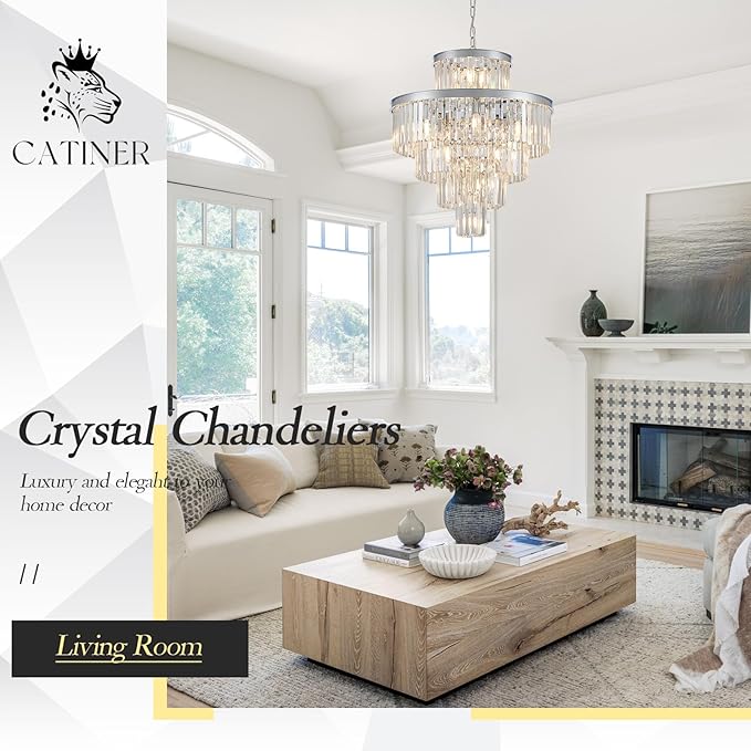 Modern Crystal Chrome Chandelier 15 Lights 24" Round Light Fixture Luxury 5-Tier K9 Crystals Chandelier Contemporary Pendant Lighting for Dinning Room Living Room Foyer Kitchen