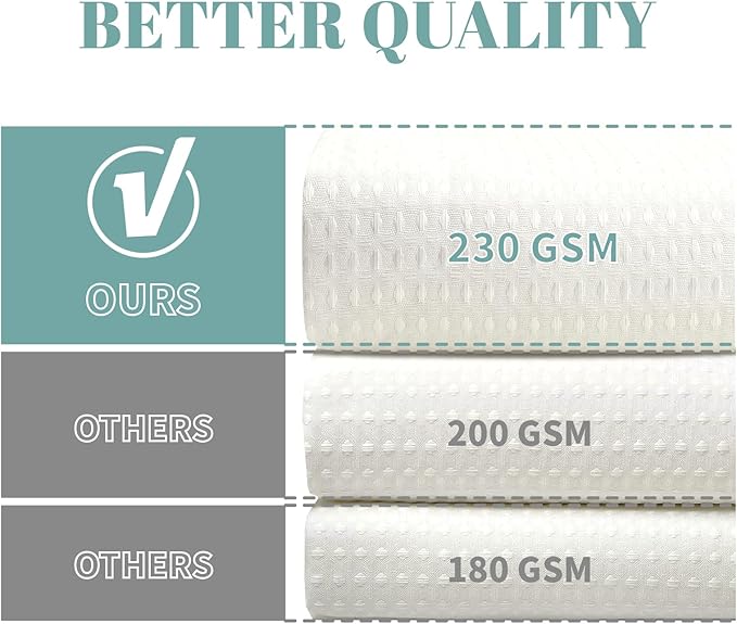 Cream Extra Long No Hook Waffle Weave Shower Curtain with snap-in Liner Replacement, 230GSM Waterproof Fabric Hotel Shower Curtain Set for Bathroom, Through Mesh Top Window,71Wx86H