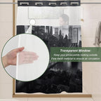 Manhattan Brooklyn Bridge New York Building Night Scenery Shower Curtain with Snap in Fabric Liner Set, Detachable Liner, See Through Mesh Top Window, Waterproof Washable 72" W x 74" H