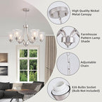 Modern Brushed Nickel Farmhouse Chandelier 6 Light Silver Chandeliers for Dining Room Adjustable Height Hanging Light Fixture with Clear Glass Shade,Pendant Light Fixture for Living Room Hallway Foyer