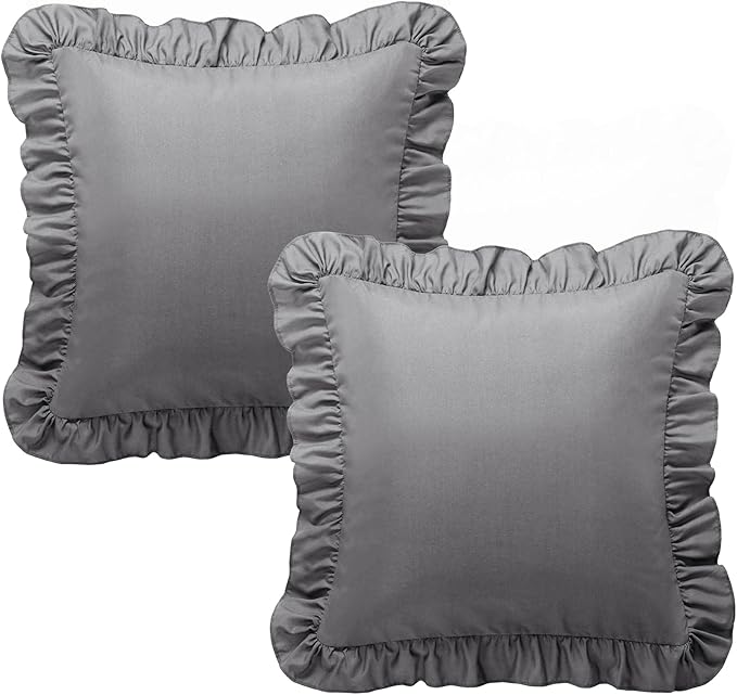 KKJIAF Ruffle Pillow Cases 18x18 Inches, Grey Square Ruffled Pillow Covers Set of 2, Microfiber Wrinkle Resistant Pillow Shams with Envelope Closure for Sofa Bed Living Room