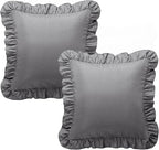 KKJIAF Ruffle Pillow Cases 18x18 Inches, Grey Square Ruffled Pillow Covers Set of 2, Microfiber Wrinkle Resistant Pillow Shams with Envelope Closure for Sofa Bed Living Room